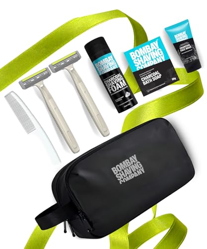 Bombay Shaving Company 7In1 Shaving Kit For Men | Valentine's Day Gift Kit For Men | Grooming Kit For Men | Charcoal Shaving Foam/Soap, Razor For Men, Charcoal Face Wash, Hair Comb With Travel Pouch