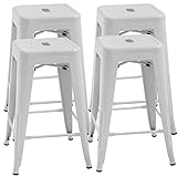 FDW Metal Bar Stools Set of 4 Counter Height Bar Stools 24 Inches Industrial Bar Chairs Patio Stool Stackable Backless Stool Indoor Outdoor Metal Kitchen Stools Bar Chairs (White, 24')