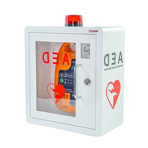 Caja de almacenamiento for desfibrilador, gabinete for desfibrilador DEA, gabinete de pared for desfibrilador DEA de primeros auxilios con llave y alarma, estuche de primeros auxilios, modelos de DEA