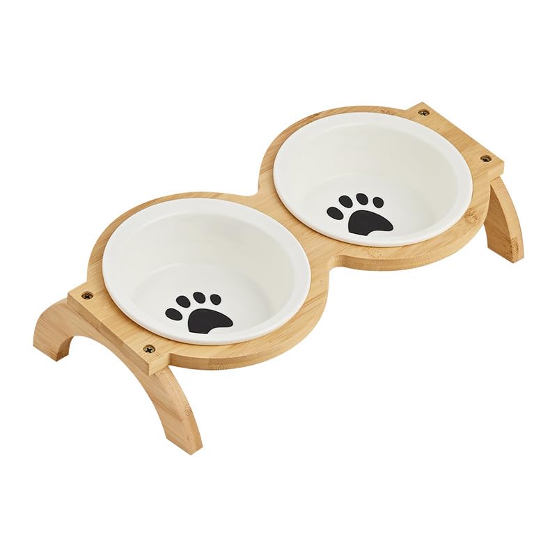 Gamelles surélevées pour chiots et chats d'intérieur avec support complet en bambou