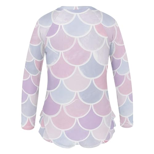 Pink Mermaid Scales Girls Long Sleeve Rashguard Swimsuit UV Protection One-Piece Swimwear Bathing Suit B04051203