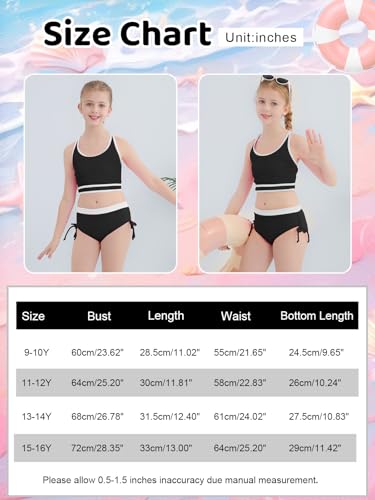 ESHOO Girls Swimsuit 2 Piece Bathing Suit Stripes Cross Swimwear with Chest Pad Teen Girls Bikini Set for 9-16 Years2