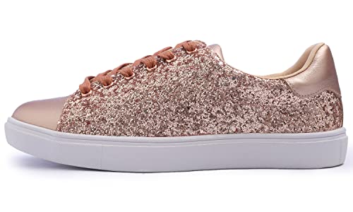 Image of FEVERSOLE Women's Fashion Lace Up Dress Sneakers Sparkly Party Shiny Shoes