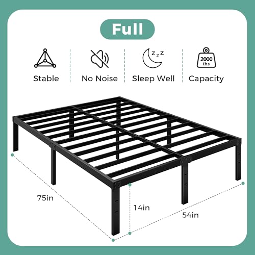 Full Size Bed Frame, 14 Inch Full Bed Frame with Underbed Storage, Heavy Duty Metal Platform Bed Frame No Box Spring Needed, Noise Free - Easy Assembly - Image 3