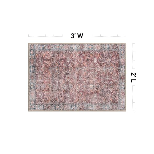 Rugshop Multi Transitional Vintage Bordered Accent Rug — Machine Washable, 2'x3' for Entryway, Kitchen and Bathroom