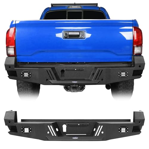 Hooke Road Tacoma Rear Bumper for 2016-2023 Toyota Tacoma 3rd Gen Steel Offroad Back Bumper with LED Lights & License Plate Mount