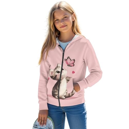 AFPANQZ Girl Zip-Up Hoodie Sweatshirt with Pockets Fall Spring Hooded Jackets Lightweight Jacket Outerwear