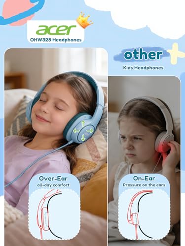 Image of Acer OHW328 Kids Headphones Wired for School - Over Ear Design | 85 /94dB Safe Volume, 3.5mm Jack Foldable Headphones for Kids Boys Girls Classroom Yoto Player Chromebook Travel Green
