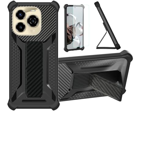Case Compatible for Oukitel C65 Phone Case Stand Cover [with 1* TempeBlack Glass Screen Protector] Hybrid Case [Folding Support 
