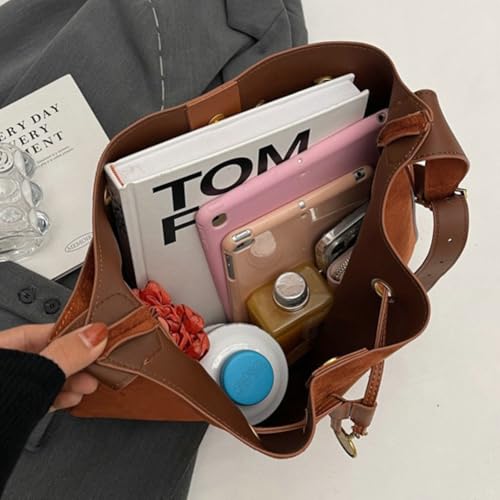 Trendy Drawstring Hobo Shoulder Bag Retro Suede Bucket Purse Causal Travel College Crossbody Bag with Adjustable Strap 20244