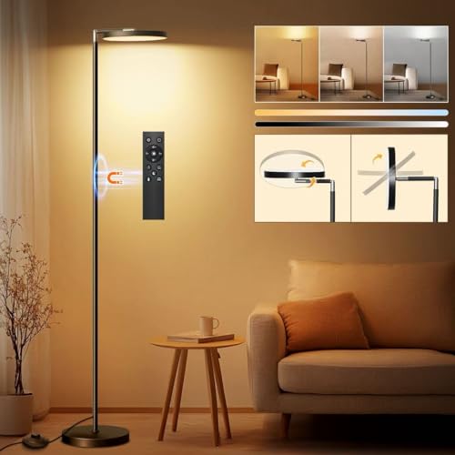 LED Floor Lamp Dimmable 163cm Standing Lamp with Memory Function 2700K-6500K Reading Lamp Uplighter floor lamp with Timer and Remote Control Standard lamp for Living Room Bedroom Office