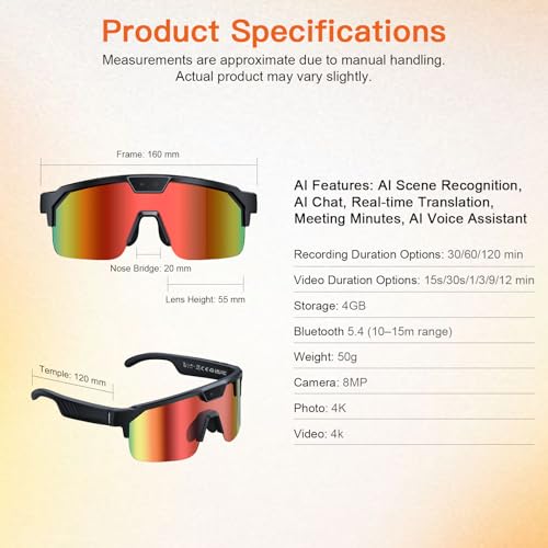 Image of GenXenon AI Cycling Camera Glasses with 8MP, 4K Video Smart Sunglasses