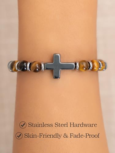 SENLLY Edgy Natural Stone Bracelet, Meaningful Gift for Women Crafted with Hematite Cross, Sleek Boyish Style Jewelry, Adjustable for Mom Daughter Sister Wife Friend - image 4
