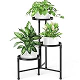 ZOXILEN 3 Tier Metal Corner Plant Stand Indoor Outdoor, Heightened widened 30'' Tall Multiple Flower Pot Display Holder, Iron Plant Rack Organizer for Living Room Garden Patio Balcony Office (black)