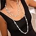 Metisee Gold Long Pearl Necklace Vintage Faux Necklaces Layered Sweater Chain Dainty Pearl Strand Jewelry for Women (gold-1)