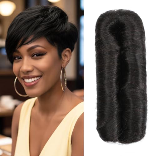 Ajsowju 28 Pieces Human Hair Weave Extensions with Top Closure Straight Short Hair Extension for Women Daily Use (2#)