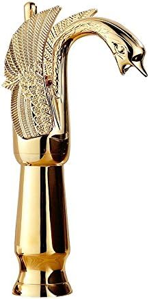 GGStudy Gold Swan Shape Single Handle 1 Hole Bathroom Vessel Sink Faucet Deck Mount Lavatory Sink Faucet