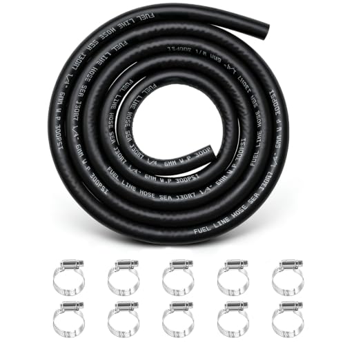 Image of 1 /4 Inch ID Fuel Line Hose Reinforced Kit: 6 feet Hose, 10 x stainless steel Clamps (3 /8 inch-5 /8 inch) for conveying gasoline, E-85, diesel, and bio-diesel