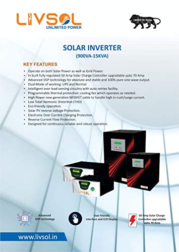 Image of Livsol 5KVA / 48 V Pure Sine Wave (PWM) Solar PCU /Inverter /Low THD /Advanced DSP Technology, 1 Year Warranty