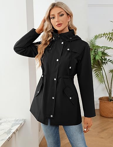 LOMON Women Waterproof Outdoor Hiking Raincoat Women Lined Rain Jacket Lightweight Hooded Jackets Trench Coats3