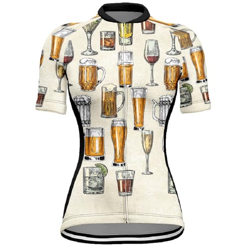Mateju Maillot Ciclismo para Mujer, Patrón de Cerveza Ciclismo Exterior Cómodo Transpirable, Verano Secado Rápido Camisetas Manga Corta Hombre, Camiseta Mujer Elástico (Beige,4XL)