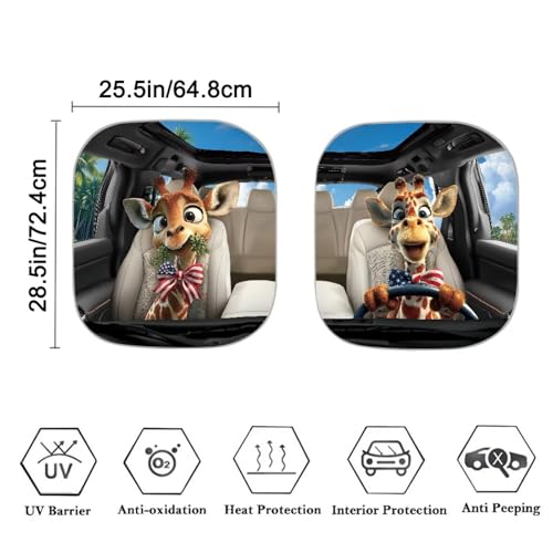 Image of Car Front Windshield Sun Shade Giraffe Driving 2 PCS Windshield Cover Foldable Automotive Interior Accessories for Sun Protection Heat Reflector-Keep Your Vehicle Cool
