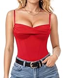 Popilush Bodysuit with Built in Bra Tummy Control Shapewear Cowl Neck Corset Tops for Women Thong Bodysuits