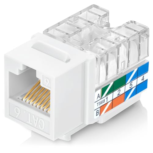 Everest Media Solutions 90° Angled CAT6/5e Keystone Jack in White - Slim Profile RJ45 Female Connector - Compatible with 90° Angled Speed Termination Tool - easyJACK (B094WB91H3) - 50-Pack