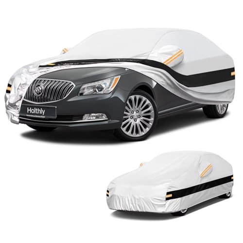 Image of 10 Layers Sedan Car Cover Custom Fit for Buick Lacrosse (2004-2020), Waterproof All Weather for Automobiles, Outdoor Full Cover Sun Dust Rain Protection with Cotton. Silver