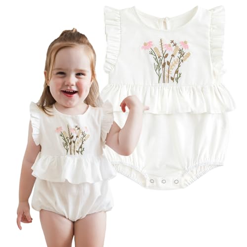 Image of Simplee kids Baby Boys Girls Ruffle Romper Summer Outfit Jumpsuit Linen Bodysuits