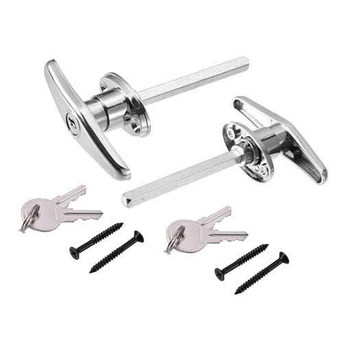 Image of Universal Garage Shed Door Keyed T-Handle Lock Kit Shed Door Lock T Handle W /Key Bolts for Most of Truck Caps Camper Recreational Vehicle Barns /Durable /2 Set Chrome Silver Tone