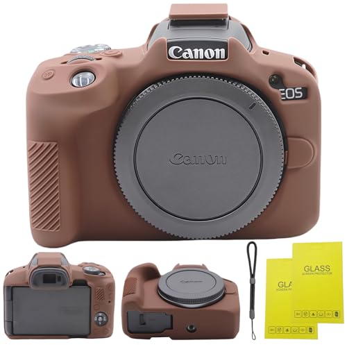 SZHSYJY EOS R50 case Soft Silicone Protective Case for Canon EOS R50 EOSR50 Vlogging Camer Comes with 2 Screen Protectors and 1 Wrist Strap EOS R50 Accessories. (Coffee)