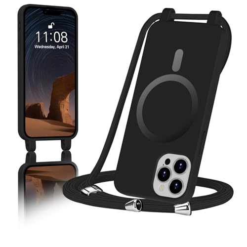 ColasGalys für handykette iPhone 14 Pro Hülle mit Band Magnetisch Kompatibel mit Mag Safe für Handyhülle iPhone 14 Pro mit Band Kratzfest TPU Silikon schwarz