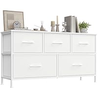 SONGMICS Chest of Drawers, 5 Storage Drawers Bedroom, Storage Unit, Steel, MDF, Non-Woven Fabric, for Bedroom, Closet, Hallway, Living Room, Cloud White and Snow White LGS322WH01