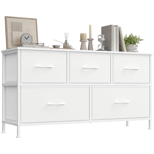 Comparativa de cómodas recibidor ¡Las 7 mejores! 26 SONGMICS Cómoda, con 5 Cajones para Dormitorio, Mueble de Almacenaje,...