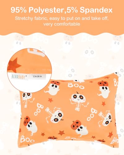 Image of ALVABABY Toddler Pillowcases Stretchy Soft Kids Pillow Cover 2 Pack Fit 13 inchx 18 inch or 12 inchx16 inch Envelope for Girl Boy Sleepy Travel Halloween 2TPE35A