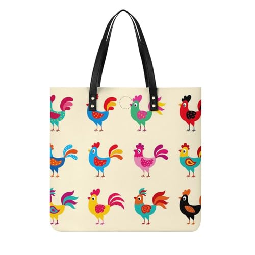 Sac shopping poulet coloré pour femmes grand tote bag en toile de voyage 39x39cm