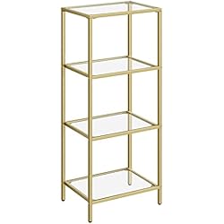 Estanterias Cristal Y Metal VASAGLE EstanterÍa de Cristal de 4 Niveles, LibrerÍa, Expositor, Cristal Templado, FÁcil de Montar, para BaÑo, SalÓn, Dormitorio, Oficina, Dorado LGT28G