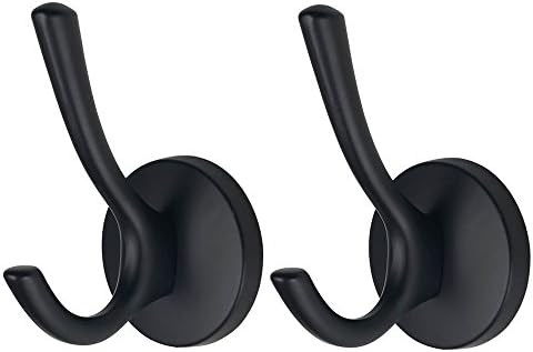 Mellewell Double Robe Hook 4-1/5'' Height Heavy Duty Towel Coat Hooks Wall Mounted Matte Black, 2 Pack, 09001D