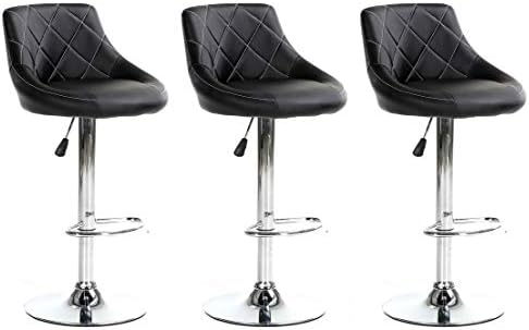 "Millies Design" Set of 3 matching MADRID Bar Stools Set with Backrest, Leatherette Exterior, Adjustable Swivel Gas Lift, Chrome Footrest and Base for Breakfast Bar, PACK OF 3 ! (GREY)