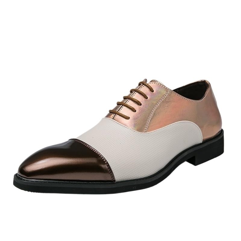 Two Tone Formal Shoes for Men's Waterproof Leather Lace Up Business Wingtip Non Slip Block Heel Anti-Slip Classic