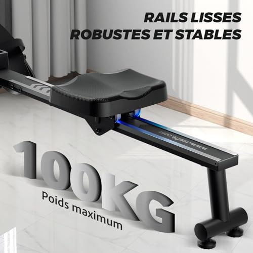 ISE Rameur Musculation, Rameurs Pliable Appartement, Rameur Magnétique 8 Niveaux Résistance, Rowing Machine Silencieux Stable, Rails Solide&Lisse, Rameurs Ecran LCD, Siège Ergonomique, Cardio-Training – Image 6