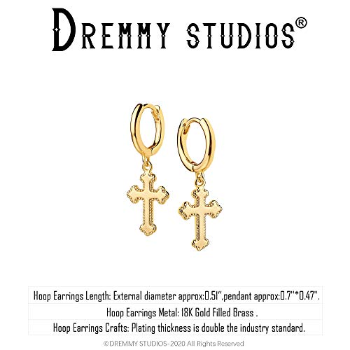 DREMMY STUDIOS Dainty Gold Dangle Earrings 14K Gold Plated Simple Cute Ankh Cross Hoop Huggie Earring Jewelry for Women3