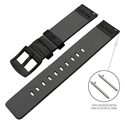 Pulseira de Couro 20mm compatível com Samsung Galaxy Watch Active 40mm 44mm - Galaxy Watch 3 41mm -