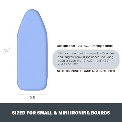 Image of Small Ironing Board Cover and Pad 12.5 inchx30 inch, Silicone Coated Scorch Resistant Pure Cotton, Small Iron Board Cover with Padding, Tabletop Mini Ironing Board Cover and Pad, Drawstring Blue