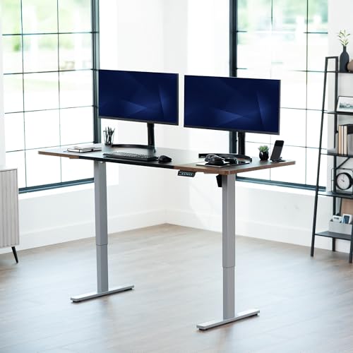 Image of VIVO Electric 71 x 30 in Rustic Standing Desk, Memory Height Adjustment, 1B Series, Holds 220 lbs, Black and Vintage Brown Top, Gray Frame, DESK-KIT-1G7BN