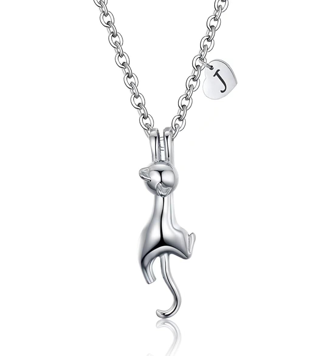 ZALKARI 925 Sterling Silver Kitty Cat Necklace with Heart Pendant | Perfect Jewelry Gift for Cat Lovers, Girls, and Women