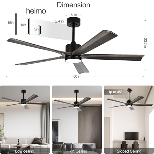heimo 60 Inch Wood Outdoor Ceiling Fan with Light and Remote for Patios Living Room Bedroom Office 5 Blades Dc Motor Modern Farmhouse Exteriores Wooden Ceiling Fans with Dimmable Light(Grey) - Thumbnail 5