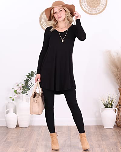 Popana Womens Long Sleeve Tunic Tops To Wear With Leggings Loose Fit Plus Size Dressy Casual 2X Black #TOP1