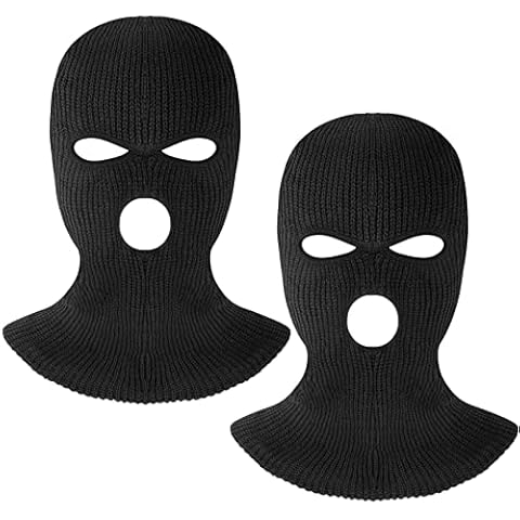 3 Hole Knitted Full Face Cover Ski Mask for Men, 2PCS Thermal Winter Warm Knit Beanie Balaclava for Outdoor Sports Black Cover